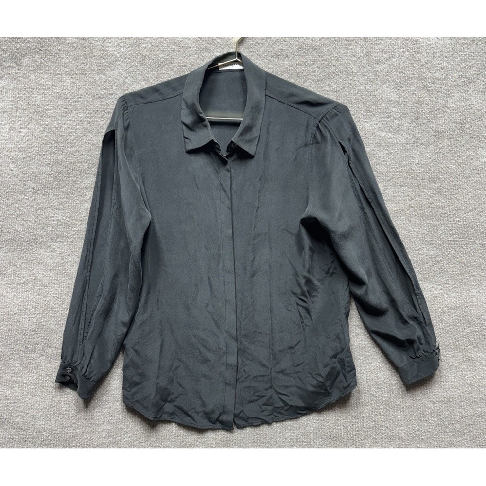 Equipment Femme Long Sleeve Button Down Shirt 100% Silk Women Large Charcoal EUC